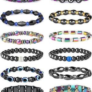 12Pcs Hematite Magnetic Bracelets Set for Men Women Magnetic Therapy Ank…